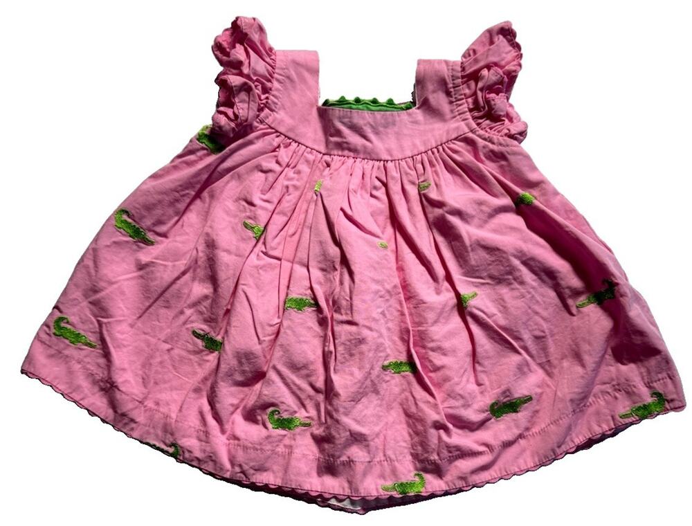 Cotton Kids Baby Girls 3M Pink Alligator Embroidered Ruffle Cotton Dress